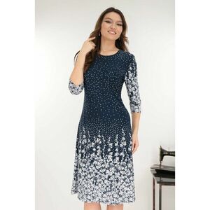 Rochie evazata bleumarin cu imprimeu floral in degrade imagine