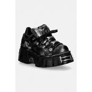 New Rock sneakers din piele BOX PLANE, TOWER NEGRO ACERO + lateral + pu imagine