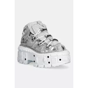 New Rock sneakers din piele PELO CALVAS BLANCO PLATA, TANK BLANCO TORN imagine