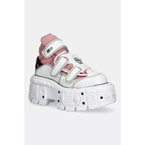 New Rock sneakers din piele CHAROL ARRUGADO BLANCO, NOBUCK ROSA, TANK imagine