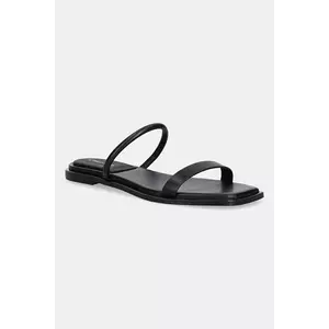 Calvin Klein șlapi de piele FLAT SANDAL SQUARED 2-BAR LTH imagine