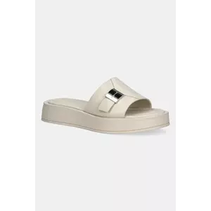 Calvin Klein papuci de piele FLATFORM SLIDE W/CK HW - LTH imagine