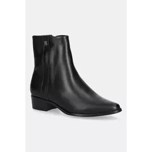Tommy Hilfiger cizme de piele TH LEATHER POINTY ZIP BOOTIE imagine