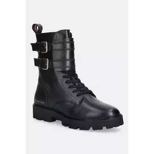 Tommy Hilfiger botine de piele TH LTHR BIKER LACEUP imagine