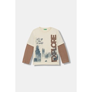 United Colors of Benetton bluză cu mânecă lungă pentru copii, din bumbac imagine