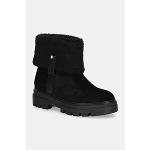 Tommy Hilfiger cizme din piele intoarsa FAUX FUR SUEDE ROLL-DOWN BOOT imagine