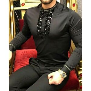 Camasa barbati neagra slim fit pentru evenimente B6129 O4-2.1 imagine