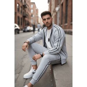 Trening barbati slim fit gri Pantaloni + hanorac 1209 D10-3 imagine