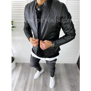 Geaca barbati neagra piele ecologica B7192 imagine