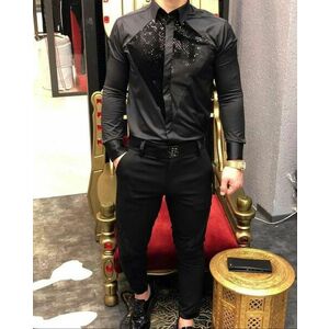Camasa barbati neagra slim fit pentru evenimente B6128 P18-3.3 imagine