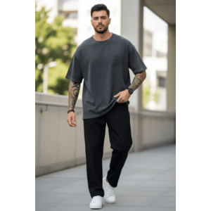Tricou barbati gri oversize premium Y007 11-6.2 imagine