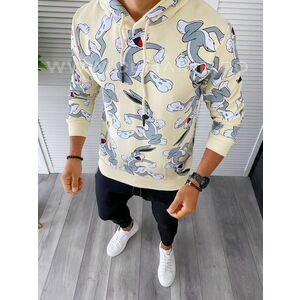 Hanorac barbati slim fit bej cu imprimeu K247 P18-4.3 imagine