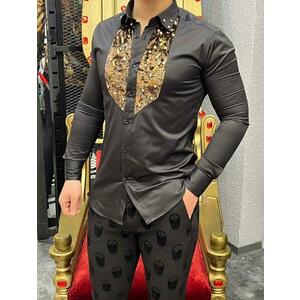 Camasa barbati neagra slim fit pentru evenimente B8374 O3-2.2 imagine