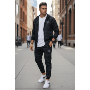 Trening barbati slim fit negru Pantaloni + Hanorac AB031 45-2.3 imagine
