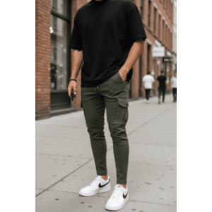 Pantaloni de trening cargo kaki conici 4451 imagine