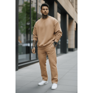 Trening barbati slim fit crem Pantaloni + Hanorac K008 30 imagine