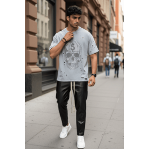 Tricou barbati gri cu imprimeu oversize Y238 11-1.1 imagine