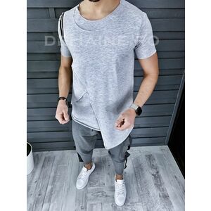 Tricou barbati slim fit asimetric gri CU DEFECT DEFA9134 O1-3.1 imagine