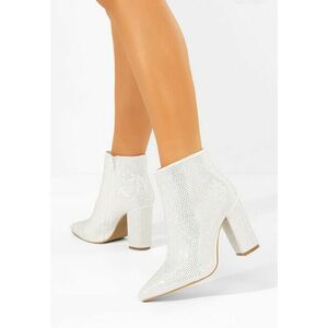 Botine cu toc gros Glira albe imagine
