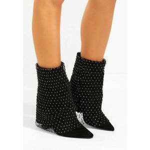 Botine cu toc gros Almaria negre imagine