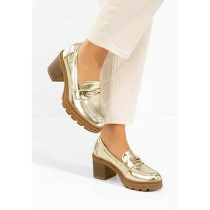 Mocasini cu toc Patritia aurii imagine