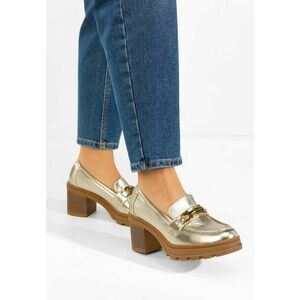 Mocasini cu toc Nakata aurii imagine