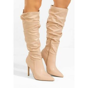Cizme cu toc subtire Esmaria bej imagine