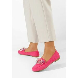 Mocasini piele intoarsa Deana fucsia imagine