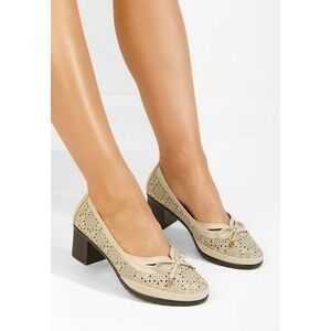 Pantofi cu toc gros Jery bej imagine