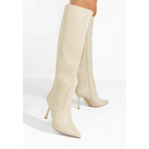 Cizme lungi cu toc subtire Dalinda bej imagine