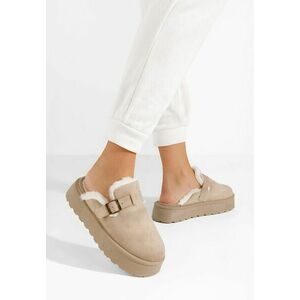 Papuci de casa pufosi Aselda kaki imagine