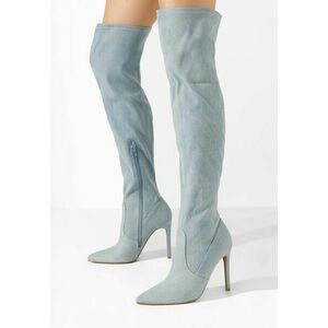 Cizme lungi cu toc subtire Omaria denim imagine