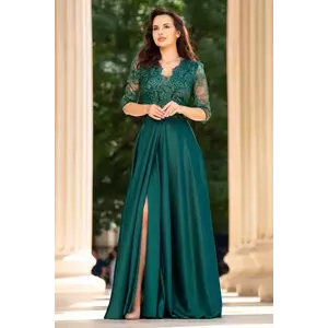 Rochie de seara lunga verde Lucrezia din tafta cu broderie imagine