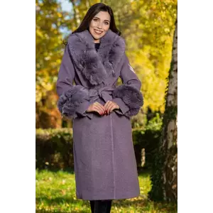 Palton dama mov elegant Fabiola din stofa cu guler din blana imagine