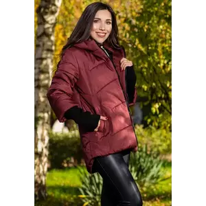 Geaca dama grena matlasata Denisa cu mansete din tricot si gluga imagine