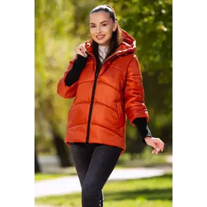 Geaca dama matlasata orange Denisa cu mansete din tricot si gluga imagine