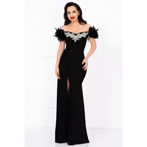 Rochie de seara lunga neagra tip sirena Alissa cu fulgi si trena imagine
