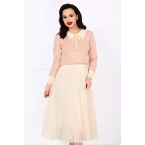 Pulover din tricot fin roz Lotus cu inimioare in relief imagine