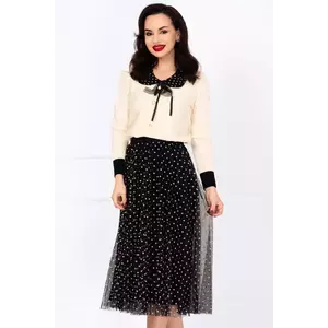 Pulover din tricot ecru Petra cu guler cu buline si brosa detasabila imagine