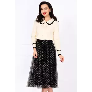 Pulover dama ecru din tricot Thea cu guler dublu si nasturi pretiosi imagine