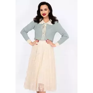 Pulover dama bleu din tricot Talia cu guler ondulat si nasturi decorativi imagine