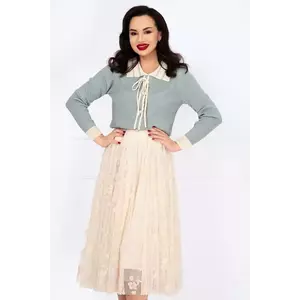 Fusta midi din tulle crem cu model floral imagine