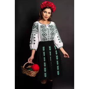 Ie dama alba Corina din bumbac cu broderie verde imagine