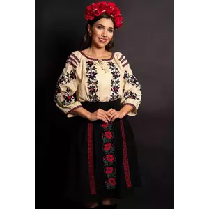 Ie dama crem Aurora cu narcise brodate imagine