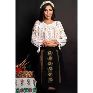 Ie dama alba din bumbac Maricica cu broderie aurie si simbolul stelei imagine