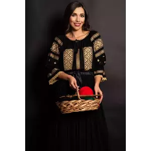Ie dama din bumbac Sorina neagra cu broderie aurie imagine