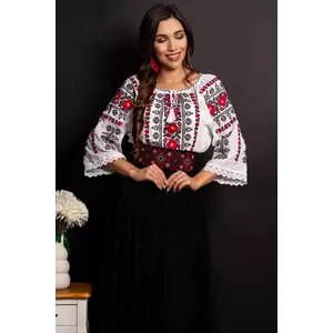 Ie traditionala alba din bumbac Marilena cu broderie florala bogata imagine