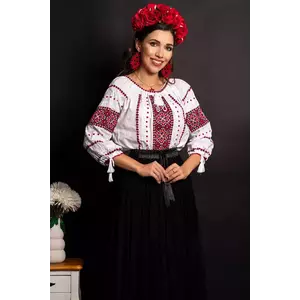 Ie traditionala alba din bumbac Gentiana cu broderie inpirata din folclor imagine