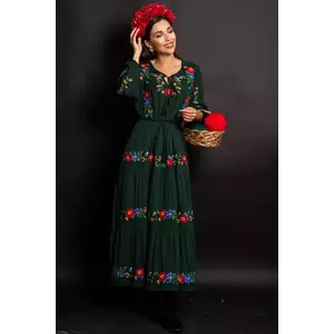 Rochie traditionala Sânziana Verde cu broderie florala imagine