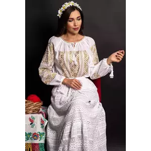 Ie dama alba din bumbac Celeste brodata cu fir auriu imagine